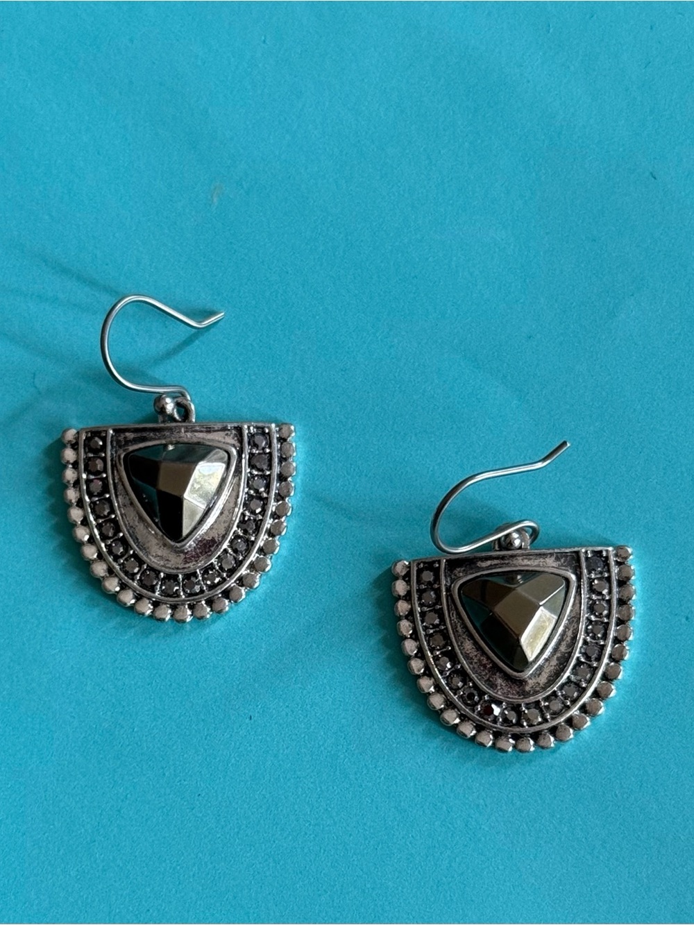 Lucky Brand Silver-Tone Faceted Hematite Drop Earrings